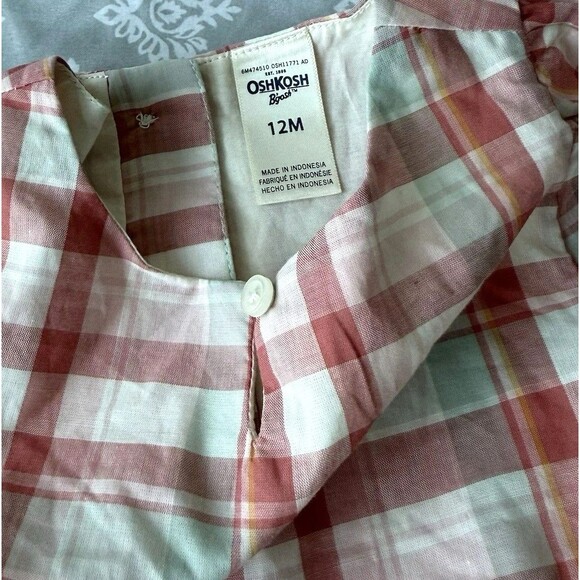 Baby Girls OshKosh Dress w/ Bloomers Multicolored Coral Plaid Lined Sz 12M NWOT - Picture 2 of 6